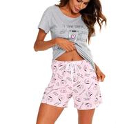 MIA LUCCE Pijama corto de algodón para mujer, ropa de dormir de dos piezas para mujer, conjunto de pijama de verano, traje de casa con estampado dulce parte superior y pantalón corto, camiseta de