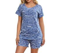 MIA LUCCE Pijama corto de algodón para mujer, ropa de dormir de dos piezas para mujer, conjunto de pijama de verano, traje de casa con estampado dulce parte superior y pantalón corto, camiseta de