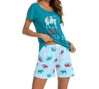 MIA LUCCE Pijama corto para mujer de algodón, ropa de dormir, conjunto de dos piezas, pijama de verano para mujer, conjunto de casa, estampados dulces, camiseta y pantalón corto de dormir, camiseta