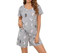 MIA LUCCE Pijama corto para mujer de algodón, ropa de dormir, conjunto de dos piezas, pijama de verano para mujer, conjunto de casa, estampados dulces, camiseta y pantalón corto de dormir, camiseta