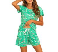 MIA LUCCE Pijama corto para mujer de algodón, ropa de dormir, conjunto de dos piezas, pijama de verano para mujer, conjunto de casa, estampados dulces, camiseta y pantalón corto de dormir, camiseta