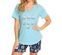 MIA LUCCE Pijama corto para mujer de algodón, ropa de dormir, conjunto de dos piezas, pijama de verano para mujer, conjunto de casa, estampados dulces, camiseta y pantalón corto de dormir, camiseta