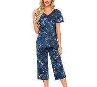 MIA LUCCE Pijama de dos piezas para mujer, pijama de verano, ropa de dormir corta de algodón, traje de casa Capri Sleepwear parte superior y pantalón 3/4 S-XXL, S