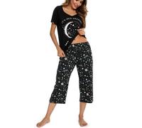 MIA LUCCE Pijama de dos piezas para mujer, pijama de verano, ropa de dormir corta de algodón, traje de casa Capri Sleepwear parte superior y pantalón 3/4 S-XXL, 3XL