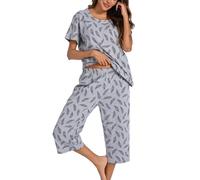 MIA LUCCE Pijama de dos piezas para mujer, pijama de verano, ropa de dormir corta de algodón, traje de casa Capri Sleepwear parte superior y pantalón 3/4 S-XXL, XL