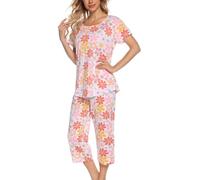 MIA LUCCE Pijama de dos piezas para mujer, pijama de verano, ropa de dormir corta de algodón, traje de casa Capri Sleepwear parte superior y pantalón 3/4 S-XXL, 3XL