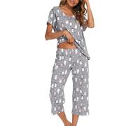 MIA LUCCE Pijama de dos piezas para mujer, pijama de verano, ropa de dormir corta de algodón, traje de casa Capri Sleepwear parte superior y pantalón 3/4 S-XXL, pingüino, M