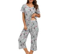 MIA LUCCE Pijama de dos piezas para mujer, pijama de verano, ropa de dormir corta de algodón, traje de casa Capri Sleepwear parte superior y pantalón 3/4 S-XXL, perro, XL