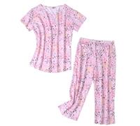 MIA LUCCE Pijama de dos piezas para mujer, pijama de verano, ropa de dormir corta de algodón, traje de casa Capri Sleepwear parte superior y pantalón 3/4 S-XXL, XXL