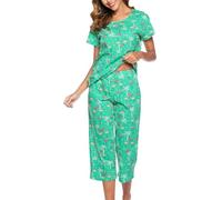 MIA LUCCE Pijama de dos piezas para mujer, pijama de verano, ropa de dormir corta de algodón, traje de casa Capri Sleepwear parte superior y pantalón 3/4 S-XXL, S