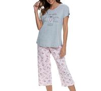 MIA LUCCE Pijama de dos piezas para mujer, pijama de verano, ropa de dormir corta de algodón, traje de casa Capri Sleepwear parte superior y pantalón 3/4 S-XXL, S