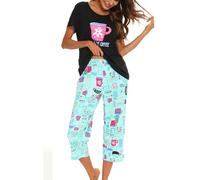 MIA LUCCE Pijama de dos piezas para mujer, pijama de verano, ropa de dormir corta de algodón, traje de casa Capri Sleepwear parte superior y pantalón 3/4 S-XXL, Taza, 3XL