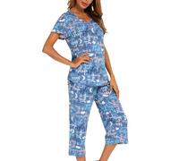 MIA LUCCE Pijama de dos piezas para mujer, pijama de verano, ropa de dormir corta de algodón, traje de casa Capri Sleepwear parte superior y pantalón 3/4 S-XXL, L