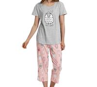 MIA LUCCE Pijama de dos piezas para mujer, pijama de verano, ropa de dormir corta de algodón, traje de casa Capri Sleepwear parte superior y pantalón 3/4 S-XXL, Ovejas grises, XL