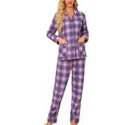 MIA LUCCE Pijama largo para mujer con botones, pijama de franela para mujer, parte superior suave y pantalones de pijama, traje de casa de dos piezas, tallas XS-XL, L