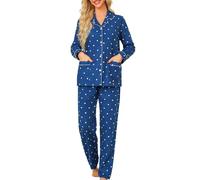 MIA LUCCE Pijama largo para mujer con botones, pijama de franela para mujer, parte superior suave y pantalones de pijama, traje de casa de dos piezas, tallas XS-XL, L
