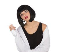 Mia Pulp Peluca Mujer Corto Negro Bob Con con Flecos Disfraz Bobcut