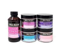 MIA SECRET 4 oz L QUIDO MON MERO + Polvos Acr licos Set - Rosa 2 oz Transparente 2 oz Blanco 3D 2 oz y Rosa Multibalance 2 oz