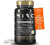 MIAC Vitamina C 1013 mg con Acerola y Escaramujo. Vitamina C Pura Antioxidante Potente. Cápsulas Veganas y Sin Gluten para Refuerzo Inmunitario. Mejora Colágeno y Reduce Fatiga. 90 Cápsulas