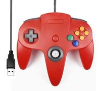 miadore Mando N64 con cable USB, Gamepad joystick clásico N64 compatible con Windows PC, Mac, Linux, Raspberry Pi 3 (Rojo)