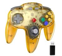 miadore mando N64 para Switch 1/2/Switch Online/OLED/Lite,Plug & Play,receptor USB de 2,4 GHz, batería de 500 mAh,Mando inalámbrico compatible con Windows PC, Mac Raspberry Pi (Amarillo transparente)