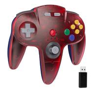 miadore mando N64 Pro para Switch 1/2/Switch Online/OLED/Lite,Plug & Play,receptor USB de 2,4 GHz, batería de 500 mAh,Mando inalámbrico compatible con Windows PC, Mac Raspberry Pi (Rojo transparente)