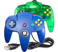 Miadore N64 - Paquete de 2 controladores clásicos N64 con cable USB para PC, mando de control N64 Bit USB con cable para Windows, PC, Mac, Linux, Raspberry Pi 3 Sega Genesis (verde transparente)