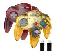 miadore Pack de 2 mando N64 para Switch 1/2/Switch Online/OLED/Lite,Plug & Play,receptor USB de 2,4 GHz, batería de 500 mAh, compatible con Windows PC, Mac Raspberry Pi(Claro Amarillo/Claro Rojo)