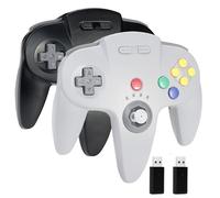 miadore Pack de 2 mando N64 Pro para Switch 1/2/Switch Online/OLED/Lite,Plug & Play,receptor USB de 2,4 GHz, batería de 500 mAh,Mando Switch compatible con Windows PC, Mac Raspberry Pi (negro/gris)