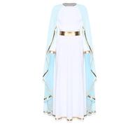 Miaeowve Cleopatra Disfraz de mujer blanco elegante túnica toga vestido maxi vestido de diosa romana egipcia gladiadora disfraz renacentista ángel de Navidad vestido azul S