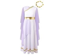 Miaeowve Disfraz para niños y niñas, de diosa romana griega, carnaval, manga larga, Atenea, cuello en V, toga del Olimpo, disfraz con hojas tallas 110-170 lavanda 134-140