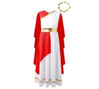 Miaeowve Disfraz para niños y niñas, de diosa romana griega, carnaval, manga larga, Atenea, cuello en V, toga del Olimpo, disfraz con hojas, talla 110-170 rojo 146-152