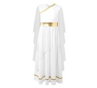 Miaeowve Griega Diosa Romana Disfraz de Carnaval Niños Niñas Manga Larga Vestidos Atenea Cuello en V Olímpica Romana Toga Vestidos de Fiesta Festivo Blanco 134-140