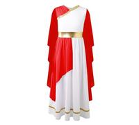 Miaeowve Griega Diosa Romana Disfraz de Carnaval Niños Niñas Manga Larga Vestidos Atenea Cuello en V Olímpica Romana Toga Vestidos de Fiesta Rojo Festivo 158-164