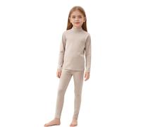 Miaeowve Juego de ropa interior térmica para niños y niñas, forro polar cálido, ropa interior de esquí, parte superior suave y pantalones térmicos, 2 piezas, ropa interior deportiva de invierno, Caqui