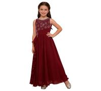 Miaeowve Vestido de fiesta para niña con diamantes de imitación y purpurina, líneas A, vestido de niña de flores, sin mangas, vestido de dama de honor, vestido de cumpleaños, comunión, granate, 134