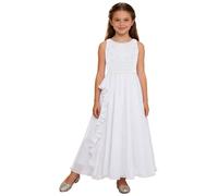 Miaeowve Vestido de fiesta para niña con diamantes de imitación y purpurina, líneas A, vestido de niña de flores, sin mangas, vestido de dama de honor, vestido de cumpleaños, comunión, Blanco, 146-152