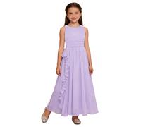 Miaeowve Vestido de fiesta para niña con diamantes de imitación y purpurina, líneas A, vestido de niña de flores, sin mangas, vestido de dama de honor, vestido de cumpleaños, comunión, lavanda, 110