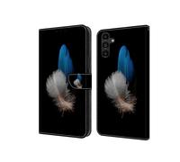 Miagon Kickstand Flip Leather Protective Case for Samsung Galaxy A15 5G, Colorful Pattern Wallet Case Cover Stand with Card Slots, Blue Feather