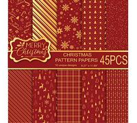 MIAHART Juego de 45 hojas de papel con diseño de Feliz Navidad, 10 diseños, papel decorativo para manualidades, doble cara, para hacer tarjetas, álbumes de recortes, tamaño A4, rojo y dorado