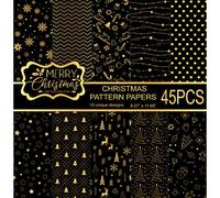 MIAHART Juego de 45 hojas de papel con diseño de Feliz Navidad, 10 diseños, papel decorativo para manualidades, doble cara, para hacer tarjetas, álbumes de recortes, tamaño A4, color negro y dorado