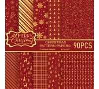 MIAHART Juego de 90 hojas de papel con motivos navideños, 10 diseños, tamaño A5, papel decorativo para manualidades, para hacer tarjetas, álbumes de recortes (Rojo y dorado, A5-90)
