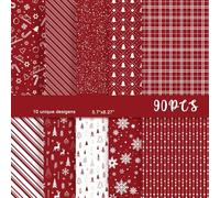 MIAHART Juego de 90 hojas de papel con motivos navideños, 10 diseños, tamaño A5, papel decorativo para manualidades, para hacer tarjetas, álbumes de recortes (Rojo y blanco, A5-90)