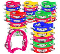 MIAHART Paquete de 32 panderetas de mano de Navidad para hacer ruido, pandereta, 4 campanas, panderetas de mano de plástico de colores, instrumento de ritmo musical para adultos y niños, decoración de