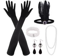 MIAHART Set de 8 piezas de accesorios estilo años 20 inspirados en la época de las flappers y el Gran Gatsby. Conjunto de moda con temática de los locos años 20 que incluye diadema (Blue)