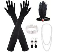 MIAHART Set de 8 piezas de accesorios estilo años 20 inspirados en la época de las flappers y el Gran Gatsby. Conjunto de moda con temática de los locos años 20 que incluye diadema (Red)