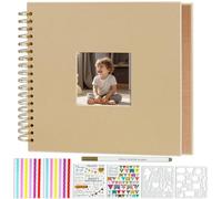 Miaikoe Álbum de recortes de 25,5 x 25,5 cm con ventana de tapa dura de papel kraft en blanco con 40 hojas, álbum de fotos para libro de invitados, aniversario de boda familiar (marrón)