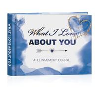 Miaikoe Diario con texto en inglés "What I Love About You", un diario de recuerdos relleno, regalo para parejas, para ella y él, aniversario, Navidad, relleno de calcetín (azul)