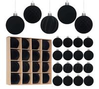 Miaikoe Juego de 16 bolas de Navidad de terciopelo para colgar, preatadas, inastillables, de plástico, flocadas, decoraciones de Navidad, festivales, decoración de fiestas (negro, 6 cm)