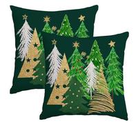 Miaikoe Juego de 2 fundas de cojín de Navidad de 40 x 40 cm, diseño de árbol de Navidad, color verde, fundas de cojín decorativas para invierno, vacaciones, decoración para el sofá del hogar